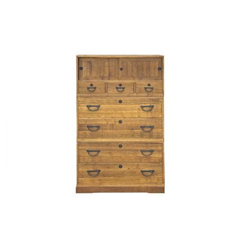Vintage Brown Wood Hardware Accent 3 Stack Tansu Chest Cabinet ws3852S