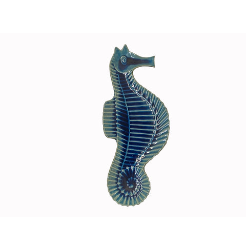 Artistic Blue Glaze Ceramic Decorative Seahorse Shape Display Plate ws3866S