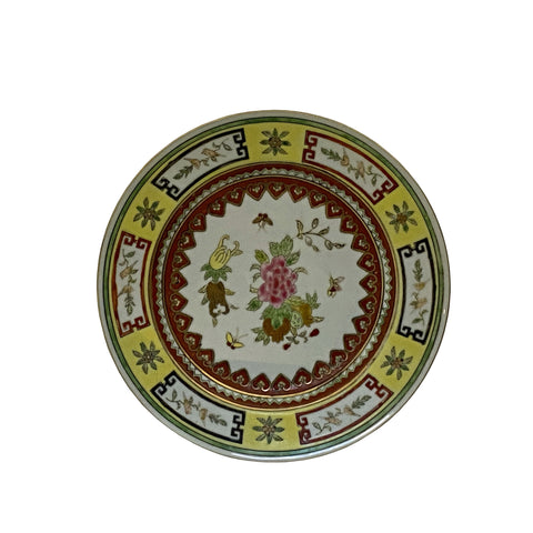 Set of 6 Vintage Chinese Off White Porcelain Yellow Flowers Oval Plate ws3867S