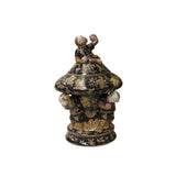 Oriental Vintage Black Copper Graphic Monkey Accent Porcelain Jar ws3873S