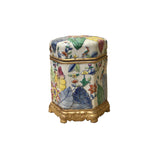 Chinese Oriental Porcelain Flowers Graphic Hexagonal Display Urn Jar ws3892S