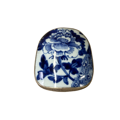 Chinese Old White Base Blue Large Flower Porcelain Art Pewter Box ws3904S Chinese Old White Base Blue Large Flower Porcelain Art Pewter Box ws3904S