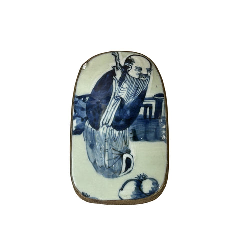 Chinese Old White Base Blue OldMan Graphic Porcelain Art Pewter Box ws3910S Chinese Old White Base Blue OldMan Graphic Porcelain Art Pewter Box ws3910S