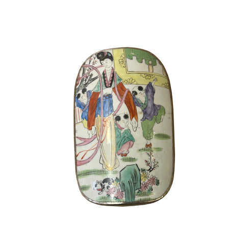 Chinese Old White Base Color People Graphic Porcelain Art Pewter Box ws3914S Chinese Old White Base Color People Graphic Porcelain Art Pewter Box ws3914S