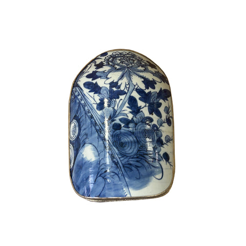 Chinese Old White Base Blue Large Flower Porcelain Art Pewter Box ws3927S