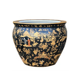 Oriental Vintage Porcelain Black Copper Color People Graphic Pot Planter ws3932S