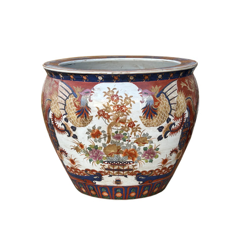 chinese ceramic plant pots Oriental Vintage Porcelain Red Copper Color Phoenix Graphic Pot Planter ws3936S