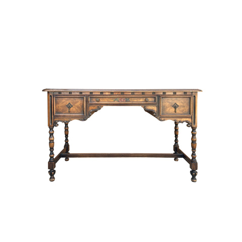 Vintage Western Revival Drawers Turned Decorative Legs Desk ws4082S