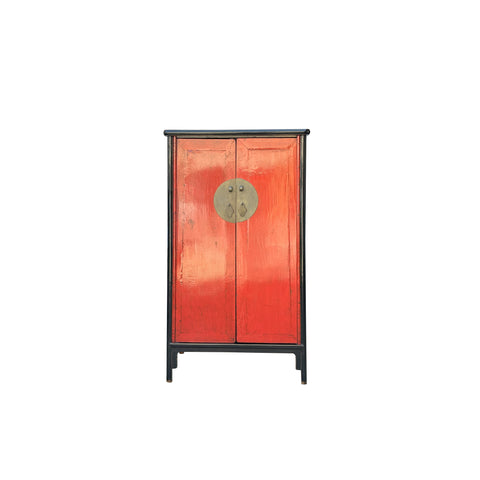 Distressed Black Rim Chinese Red MoonFace Doors Storage Cabinet ws4083S