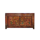 Vintage Orange Red Brown Floral Graphic Credenza Sideboard Cabinet ws4314S