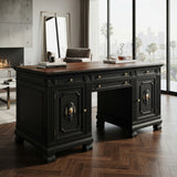 Vintage Single Plank Wood Top Carving Desk Console Table Cabinet ws4250-O