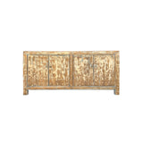 Distressed Bleached White Blue Wash Rough Wood Credenza Console Cabinet ws4340S