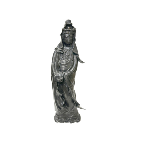 Vintage Chinese Black Metal Bodhisattva Kwan Yin Buddha Statue ws4341S
