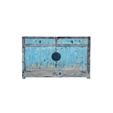 Distressed Black Rim Light Blue Doors Credenza Sideboard Console Table ws4358S