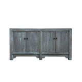 Distressed Bleached White Wash Rough Wood Credenza Console Cabinet ws4359S