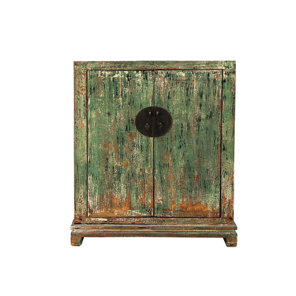 Distressed Teal Green Marks Moon Face Slim Credenza Side Cabinet ws4372S Distressed Teal Green Marks Moon Face Slim Credenza Side Cabinet ws4372S