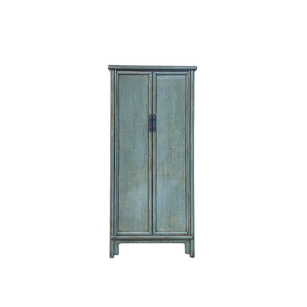 Oriental Distressed Light Gray Tall Narrow Noodle Cabinet Wardrobe Armoire ws4385S