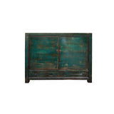 Distressed Dark Teal Blue Green Doors Credenza Sideboard Console Table ws4386S