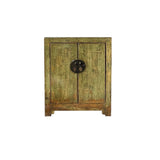 Distressed Olive Green MoonFace 2 Doors End Table Nightstand Cabinet ws4427S