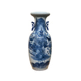 23.5" Vintage Blue White Scenery Porcelain Ru Yi Ear Art Vase ws4430S