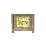 Distressed Grey Flower Bird Graphic Credenza Sideboard Console Cabinet ws4431S