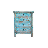 Distressed Aqua Turquoise Blue 4 Drawers End Table Nightstand ws4433S