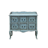 Distressed Pale Blue Curved Legs 6 Drawers Dresser Credenza Side Table ws4438S