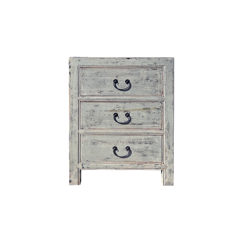 Distressed Pale Gray Marks 3 Drawers End Table Nightstand ws4439S