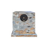 Distressed Pastel Gray Square Moon Face Wood Trunk Box ws4441S
