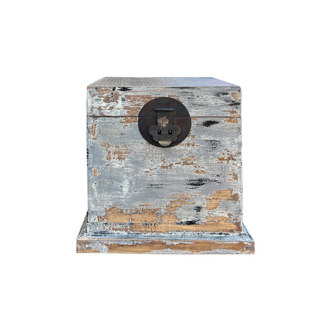 Distressed Pastel Gray Square Moon Face Wood Trunk Box ws4441S