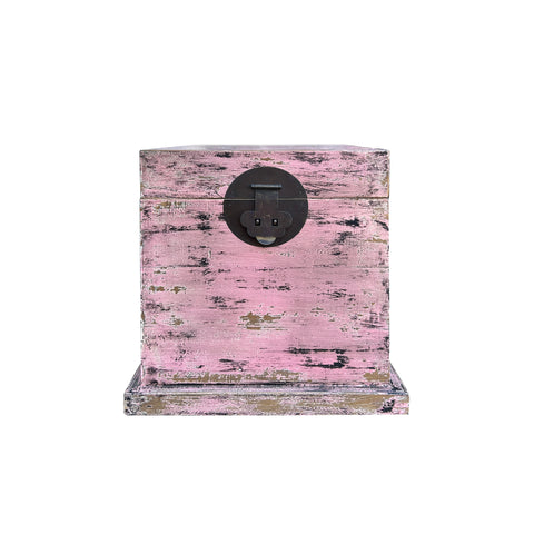 Distressed Pastel Pink Square Moon Face Wood Trunk Box ws4445S