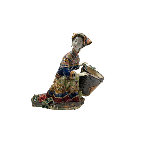 Chinese Porcelain Miao Tribal Dressing Basket Lady Figure ws4460S