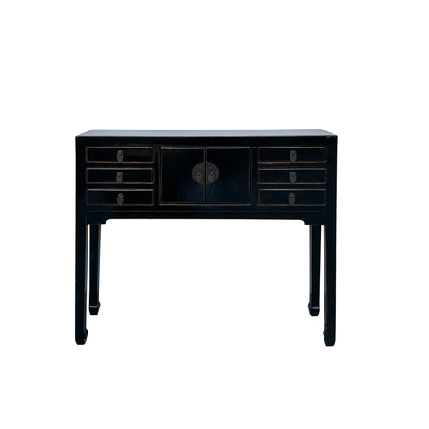 Gloss Black Lacquer 6 Drawers Narrow Slim Console Foyer Side Table ws4479S