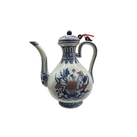 Chinese Blue White Wine Jar Shape Floral Graphic Porcelain Art ws4500S