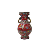 Oriental Red Elephant Heads Cranes Flower Graphic Small Porcelain Art Vase ws4506S