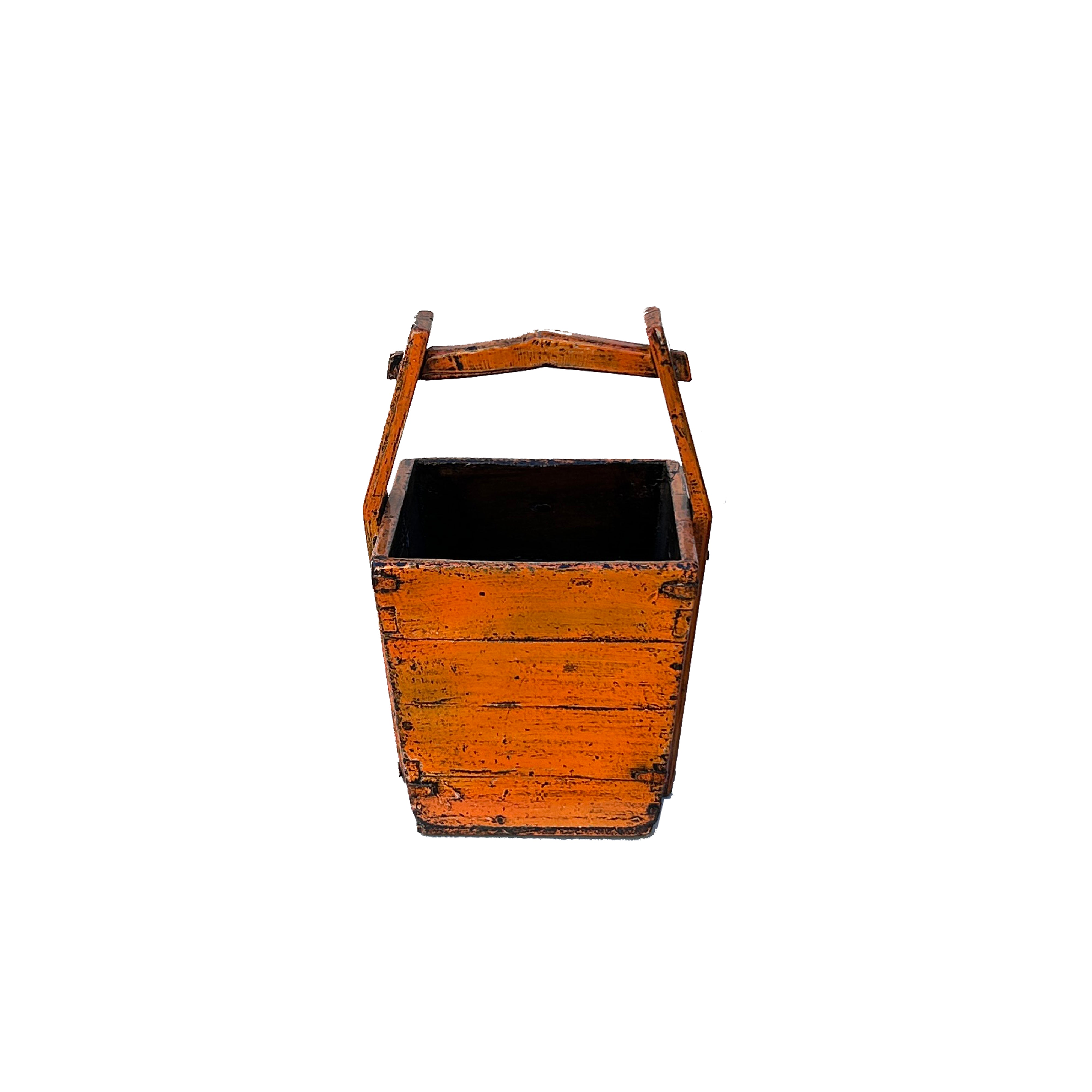 Vintage Rustic Orange Square With Handle Wood Bucket ws4508S