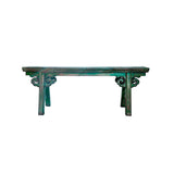 Distressed Brown Green Blue Village Slim Narrow Scroll Apron Wood Bench ws4535S