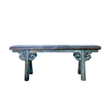 Distressed Brown Teal Blue Village Slim Narrow Scroll Apron Wood Bench ws4537S