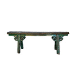 Distressed Brown Teal Blue Green Village Slim Narrow Scroll Apron Wood Bench ws4539S
