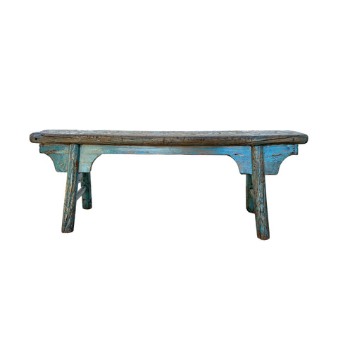Distressed Brown Teal Blue Green Village Slim Narrow Wood Bench ws4540S