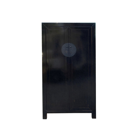 Distressed Black Rough Marks Moon Face Armoire Storage Cabinet ws4546S