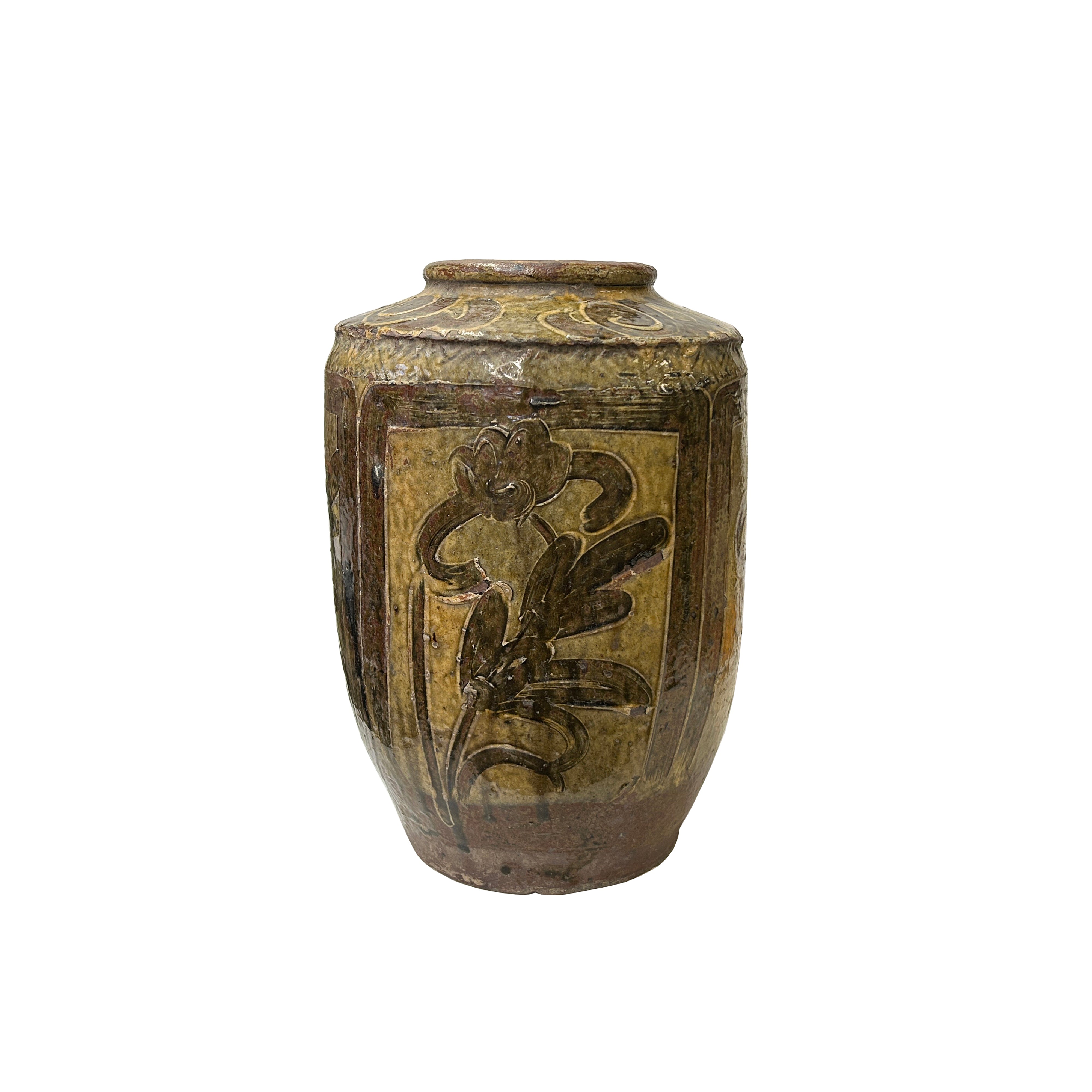Vintage Earthy Beige Brown Village Rural Pottery Ceramic Pot Vase ws4547S