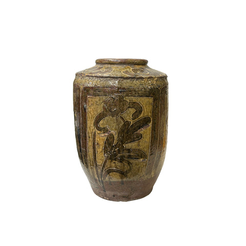 Vintage Earthy Beige Brown Village Rural Pottery Ceramic Pot Vase ws4547S