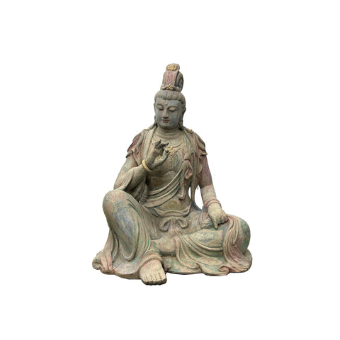 Vintage Chinese Cross Legs Guan Yin Bodhisattva Wood Statue ws4557S