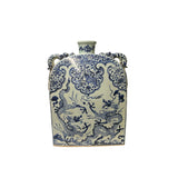 Chinese Blue White Porcelain Dragons Phoenix Square Flat Vase ws4559S