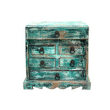14" Distressed Faded Teal Green Small 5 Drawers Storage Chest Box ws4561s
