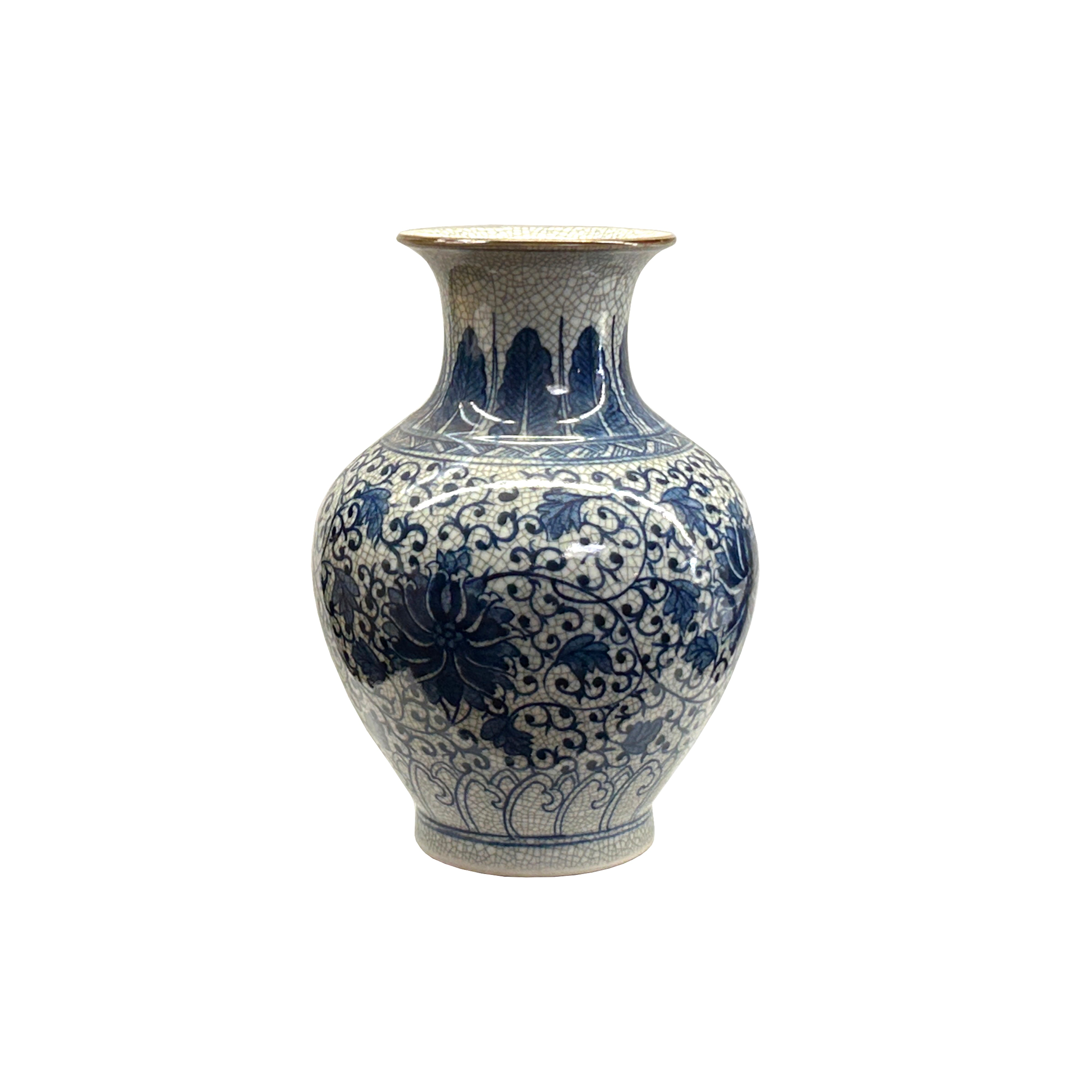 Orient Off White Crackle Blue Floral Pattern Pottery Ceramic Vase ws4563S Orient Off White Crackle Blue Floral Pattern Pottery Ceramic Vase ws4563S