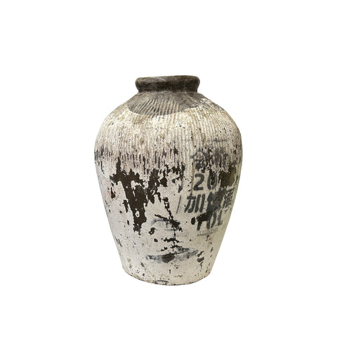 Vintage Distressed White Paint Rough Pottery Ceramic Vase Jar ws4566S