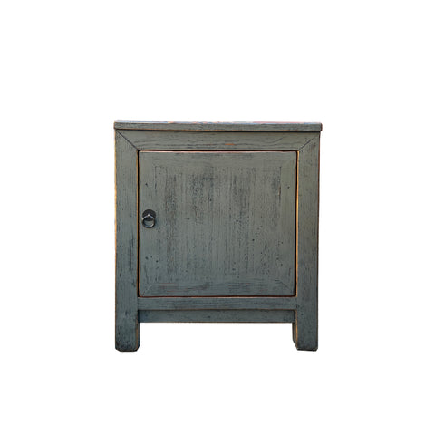 Oriental Distressed Medium Gray 1 Door End Table Nightstand Chest ws4567S
