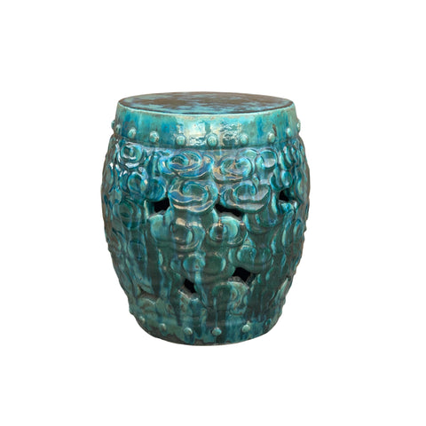 Green Teal Turquoise Swirl Cloud Pattern Round Ceramic Stool Table ws4577S